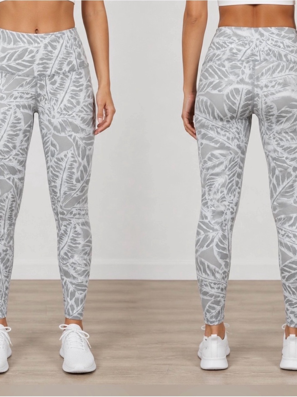ALO Yoga Gray and White Leaf-Print High-Waist Leggings